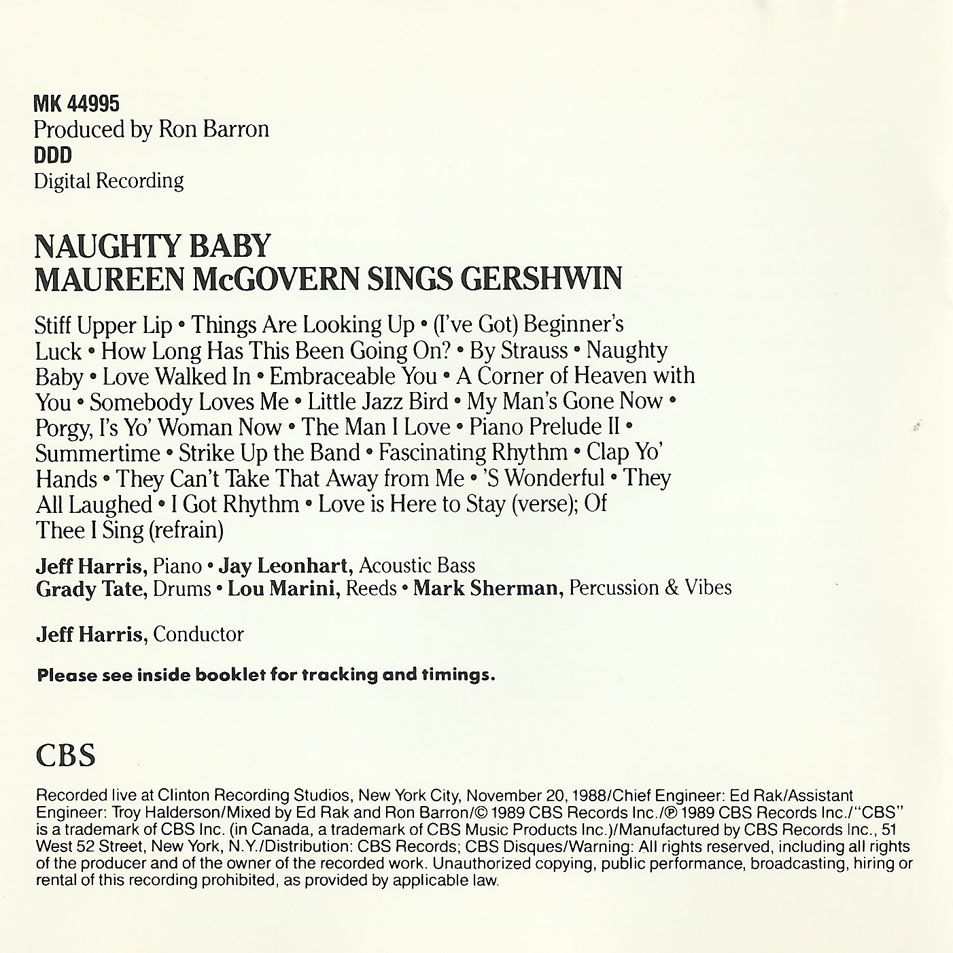 Cartula Interior Frontal de Maureen Mcgovern - Naughty Baby: Maureen Mcgovern Sings Gershwin