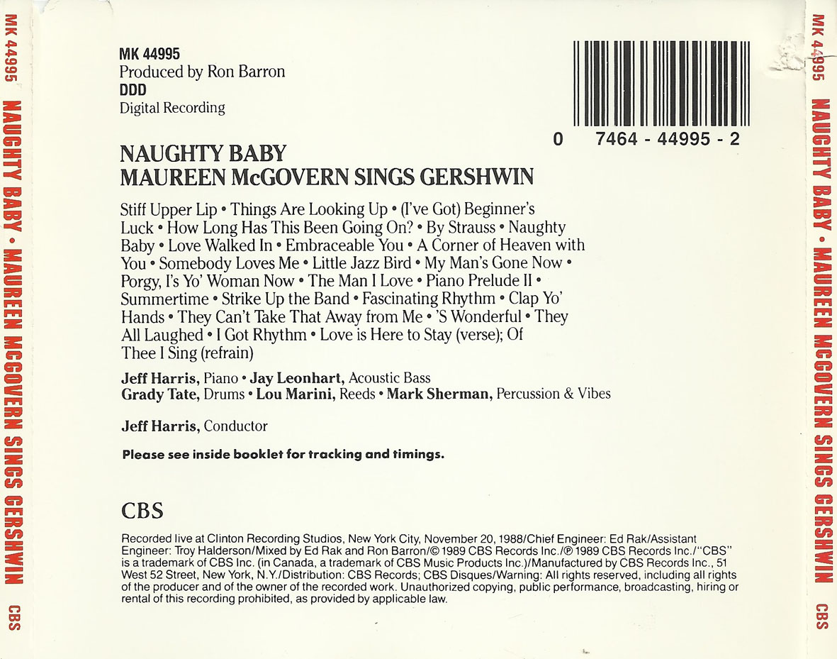 Cartula Trasera de Maureen Mcgovern - Naughty Baby: Maureen Mcgovern Sings Gershwin