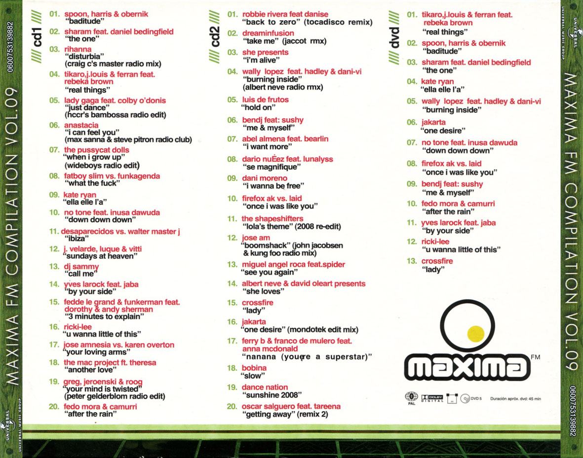 Cartula Trasera de Maxima Fm Compilation Volumen 9