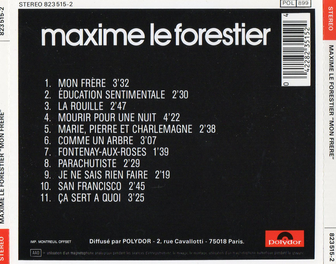 Cartula Trasera de Maxime Le Forestier - Maxime Le Forestier