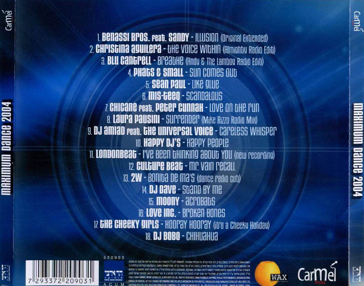 Cartula Trasera de Maximum Dance 2004