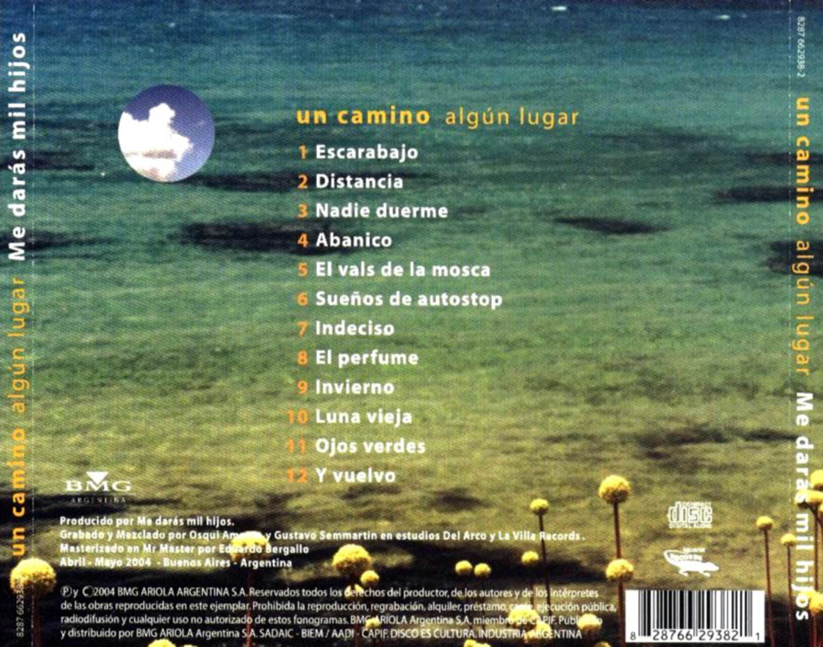Cartula Trasera de Me Daras Mil Hijos - Un Camino Algun Lugar