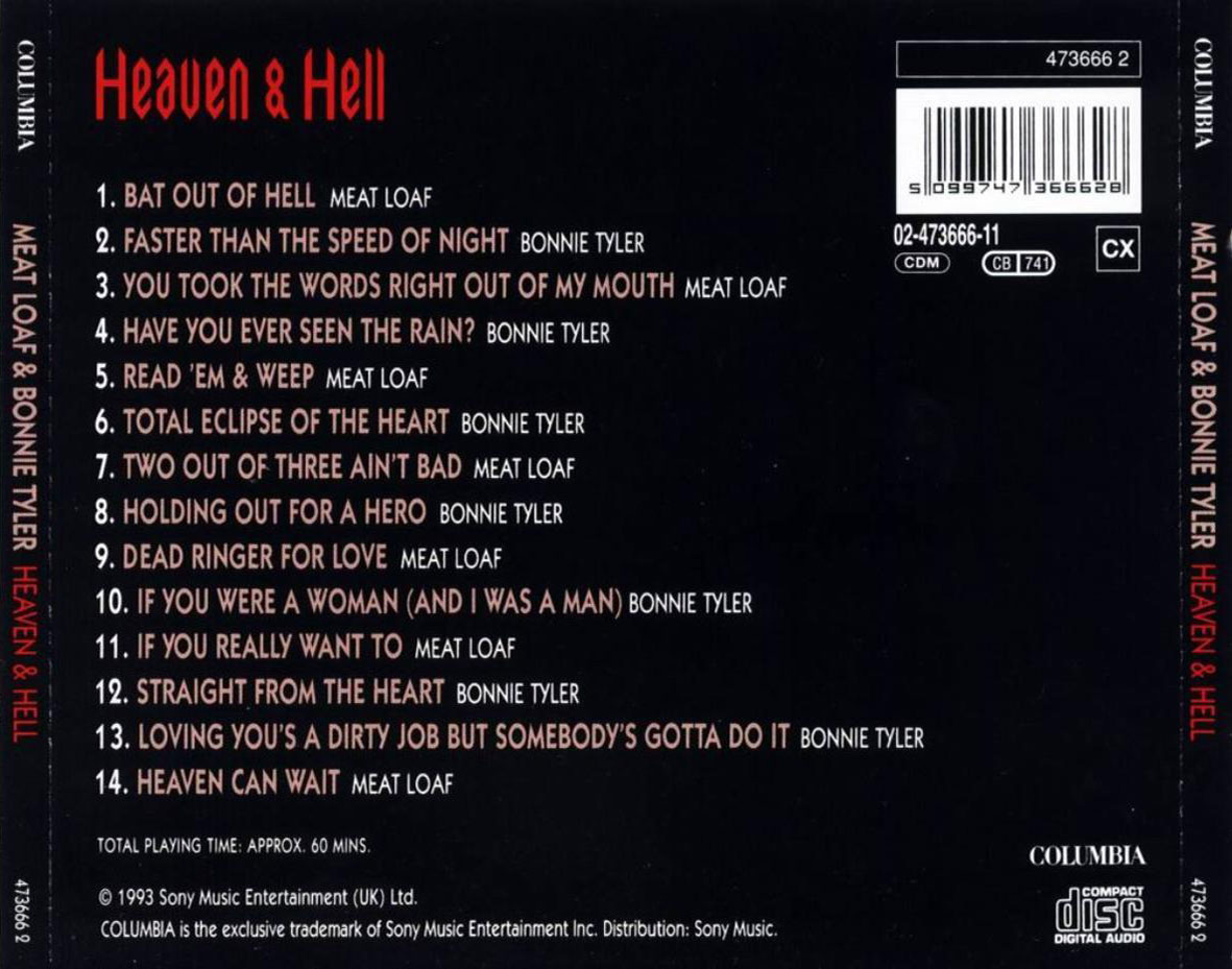 Cartula Trasera de Meat Loaf & Bonnie Tyler - Heaven & Hell