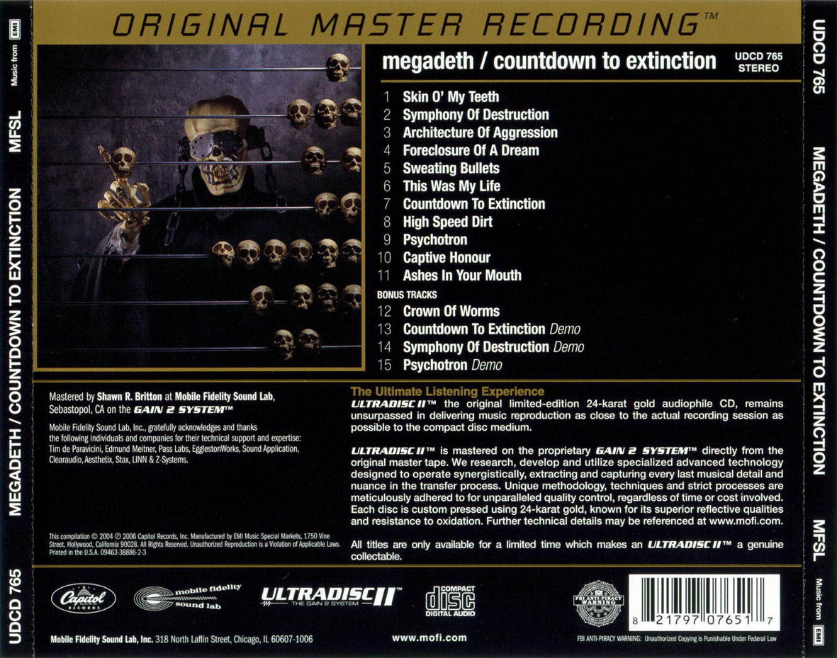 Cartula Trasera de Megadeth - Countdown To Extinction (2004)