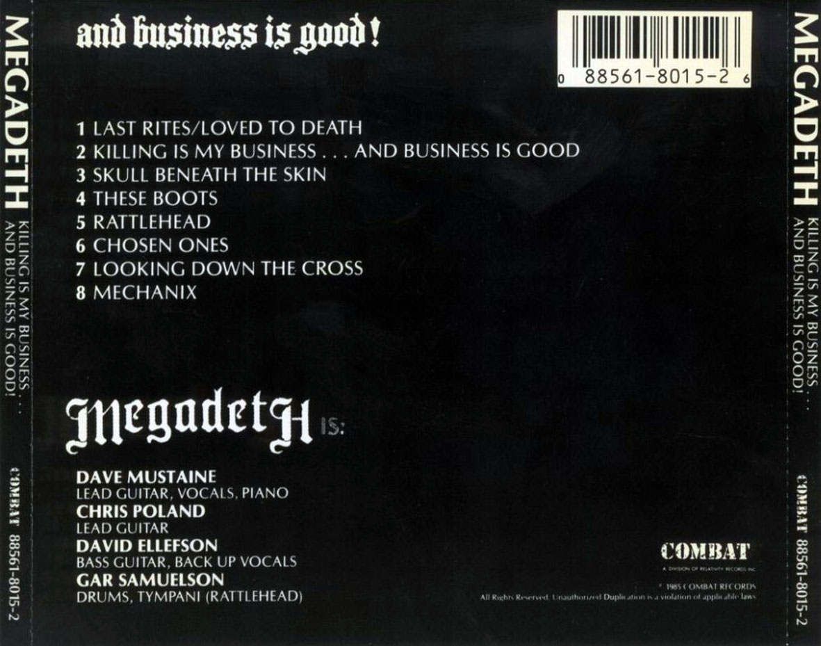 Cartula Trasera de Megadeth - Killing Is My Business... And Business Is Good!