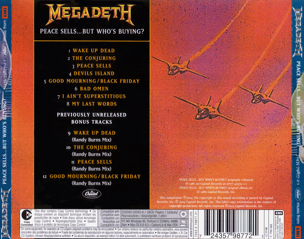 Cartula Trasera de Megadeth - Peace Sells... But Who's Buying? (2004)