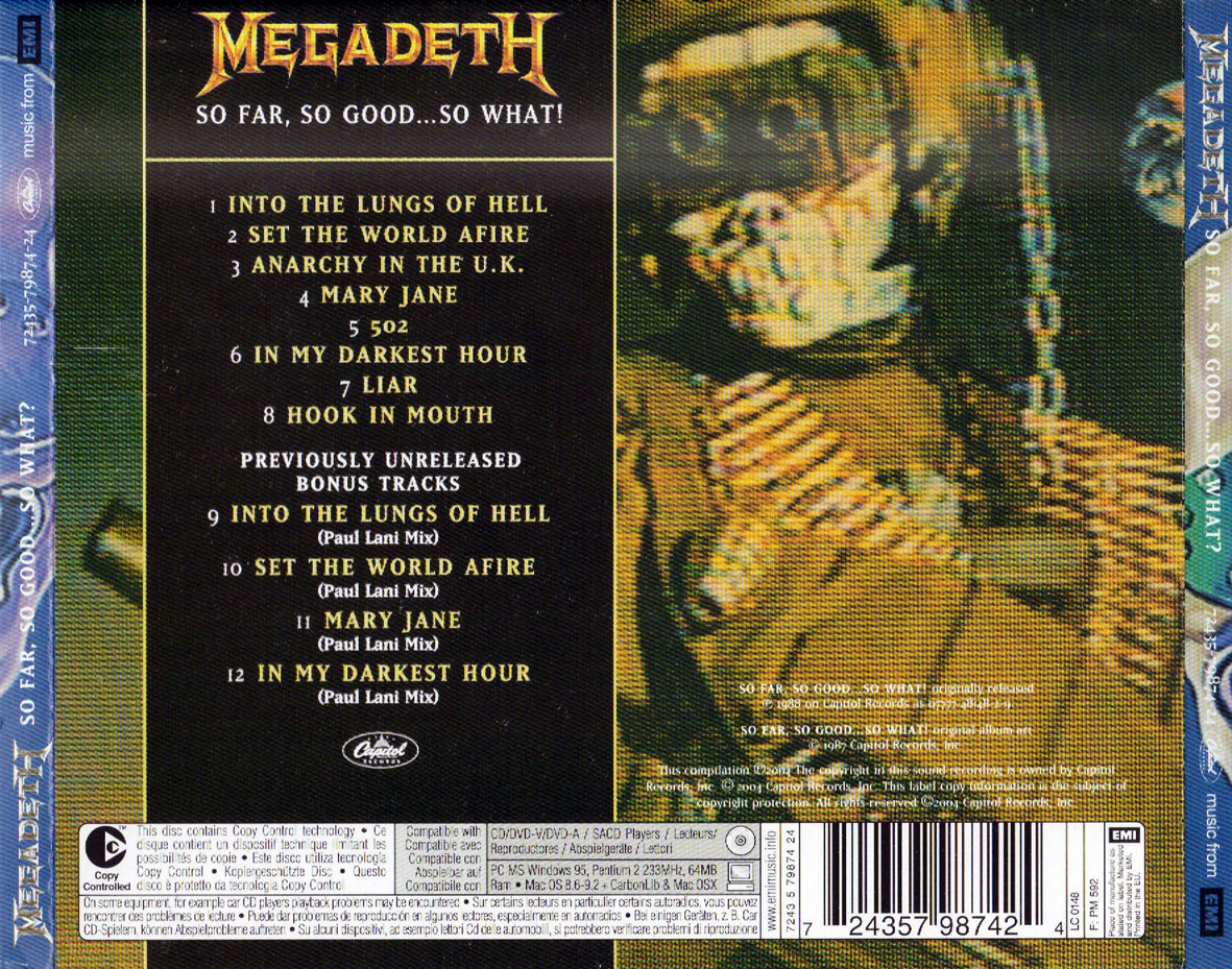 Cartula Trasera de Megadeth - So Far, So Good... So What! (2004)