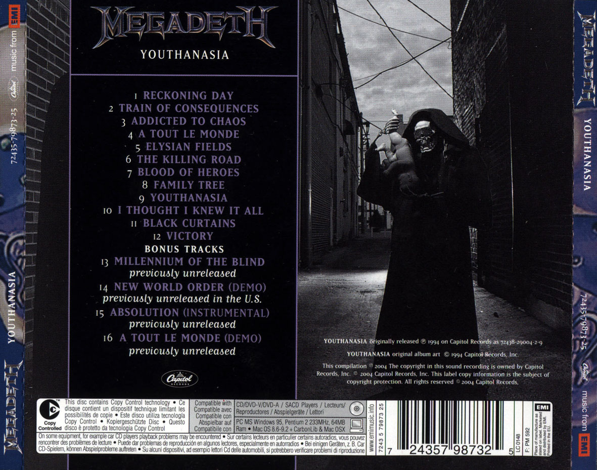 Cartula Trasera de Megadeth - Youthanasia (2004)