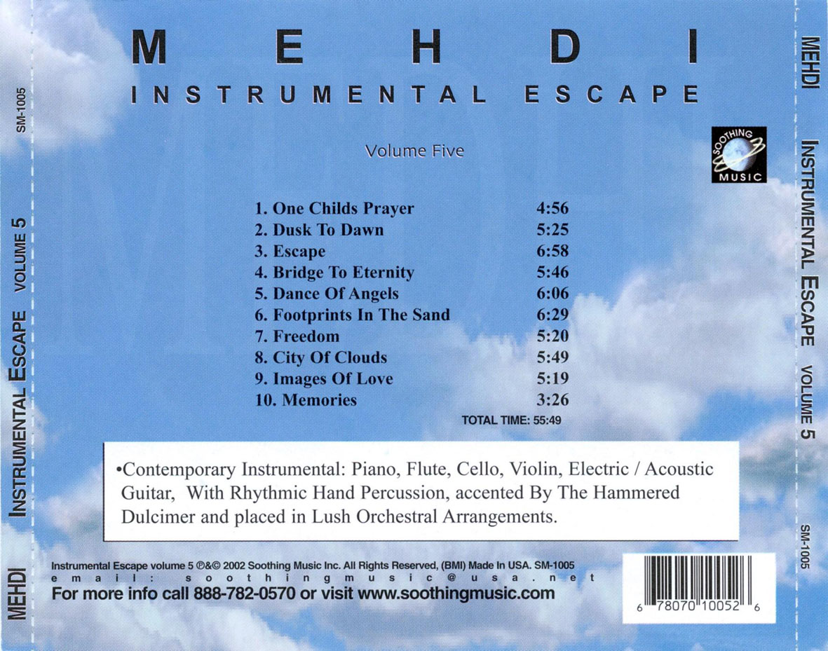 Cartula Trasera de Mehdi - Instrumental Escape Volume 5