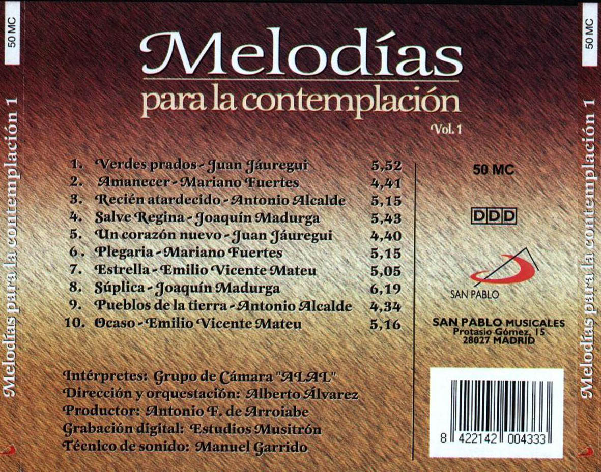 Cartula Trasera de Melodias Para La Contemplacion Volumen 1