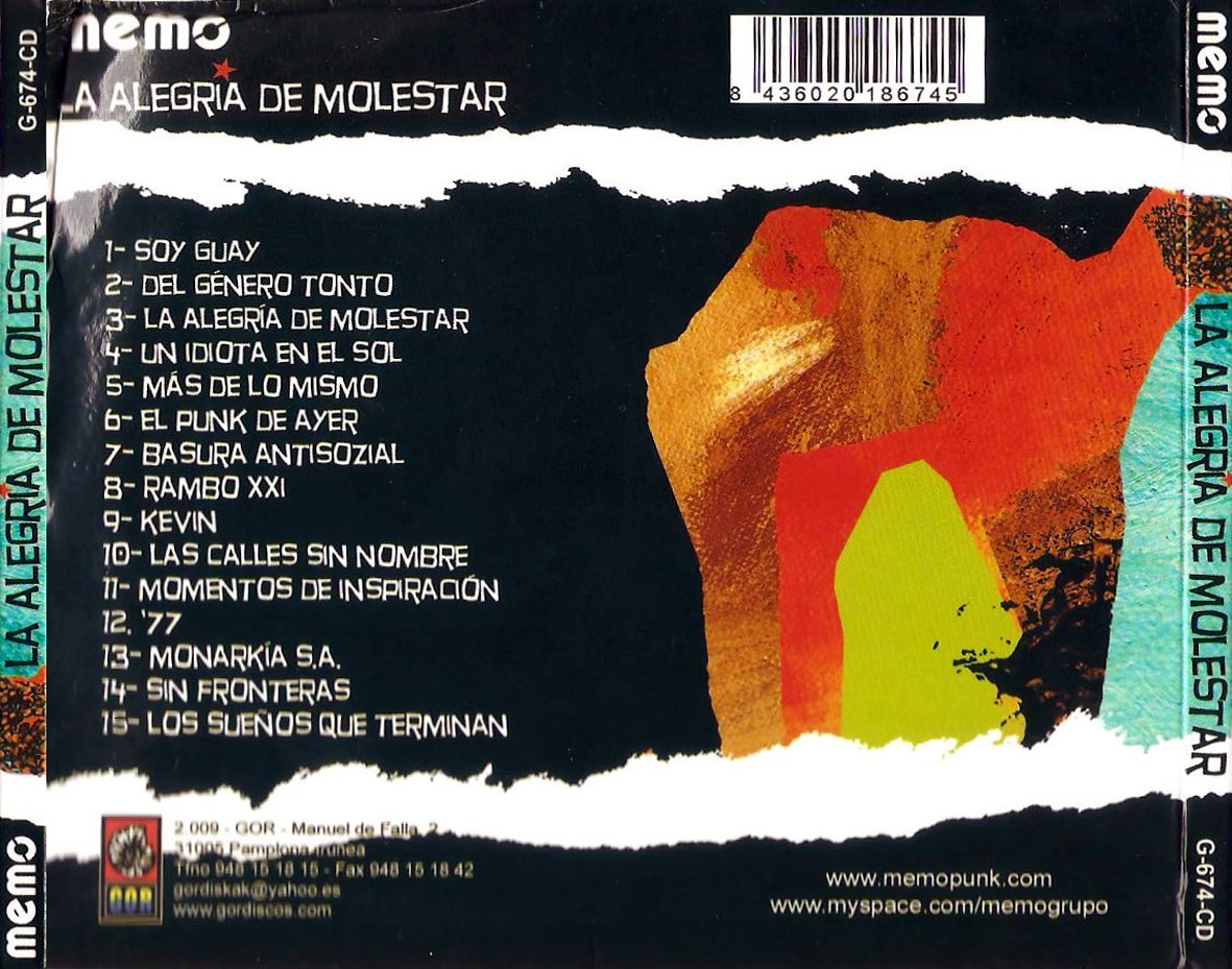 Cartula Trasera de Memo - La Alegria De Molestar