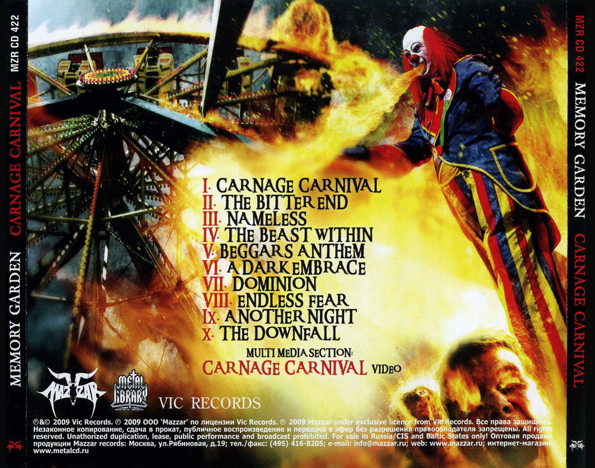 Cartula Trasera de Memory Garden - Carnage Carnival