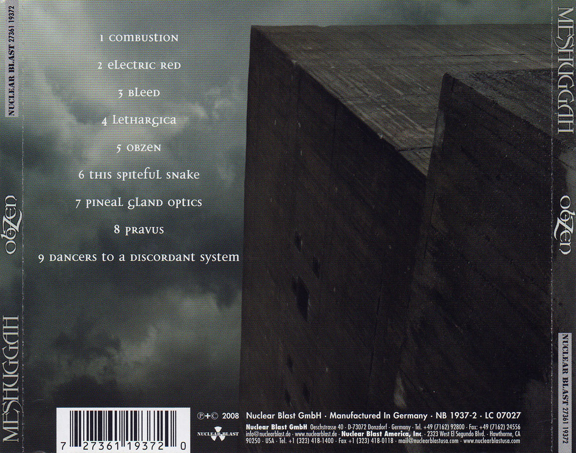 Cartula Trasera de Meshuggah - Obzen