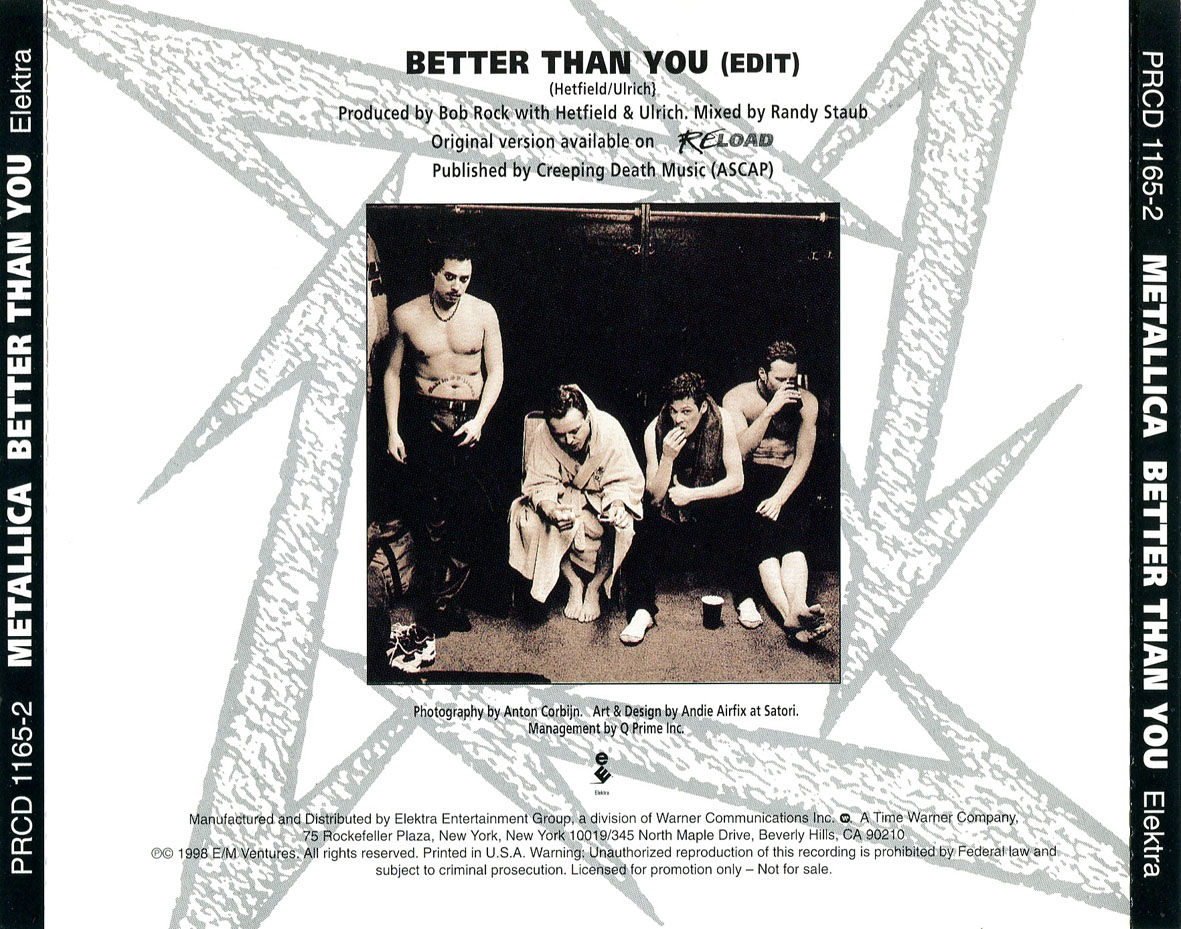 Cartula Trasera de Metallica - Better Than You (Cd Single)