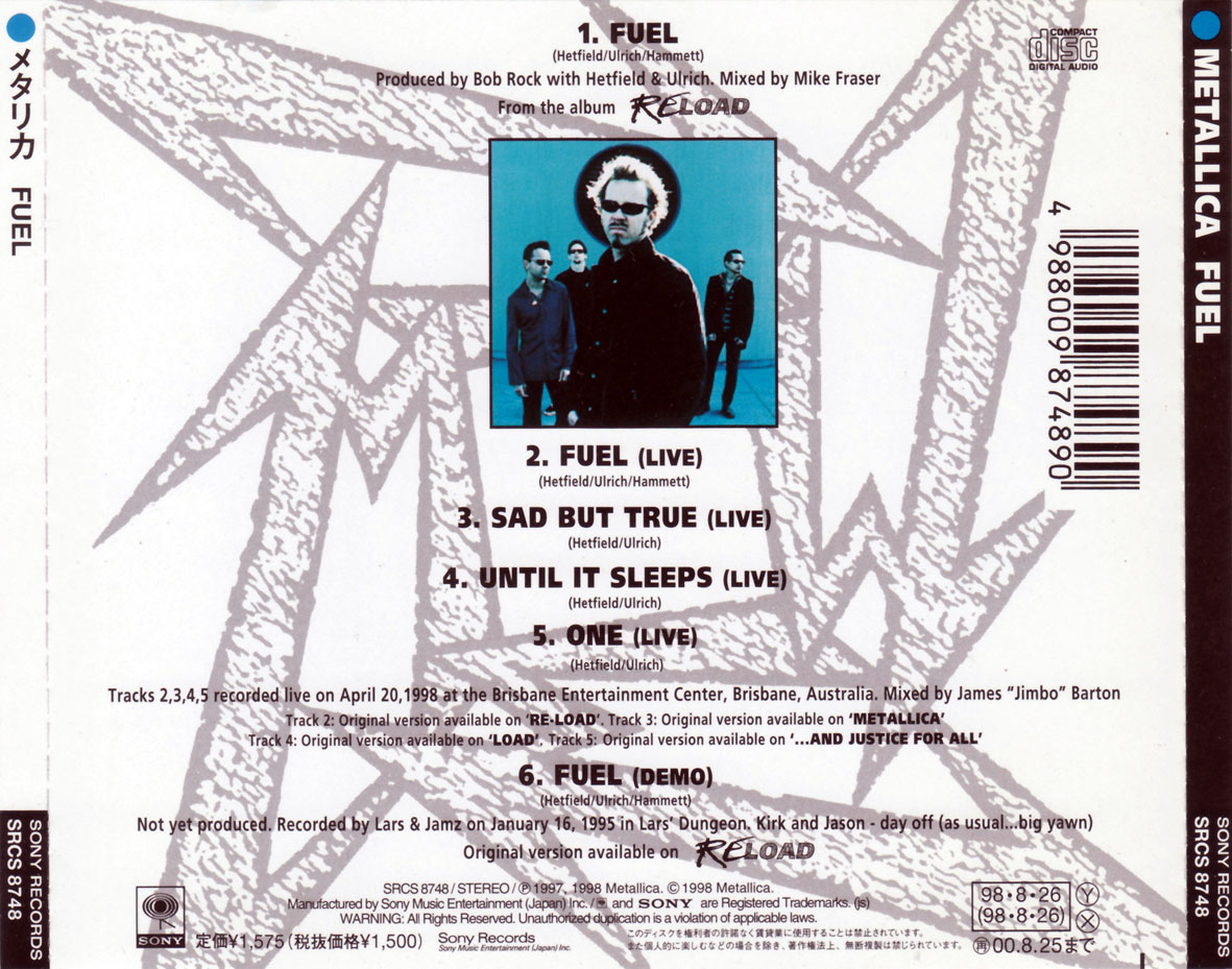 Cartula Trasera de Metallica - Fuel (Cd Single)