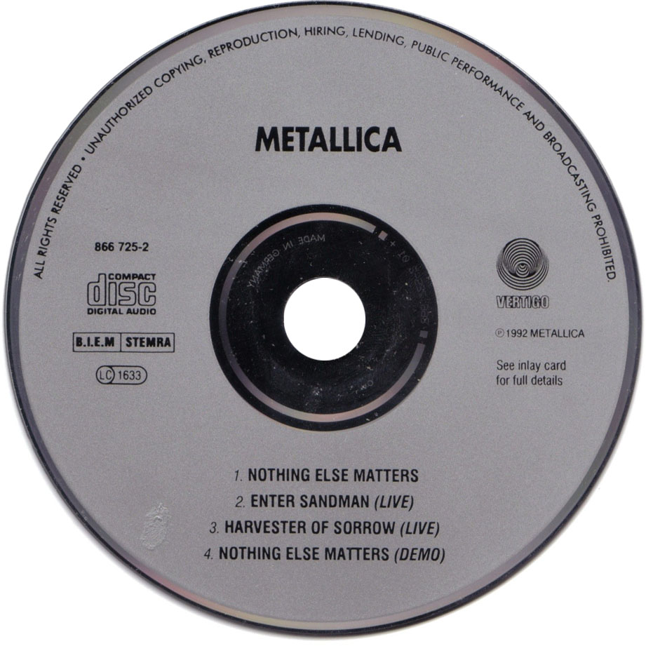 Cartula Cd de Metallica - Nothing Else Matters (Ep)