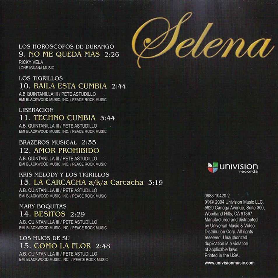 Car�tula Interior Frontal de Mexico Recuerda A Selena