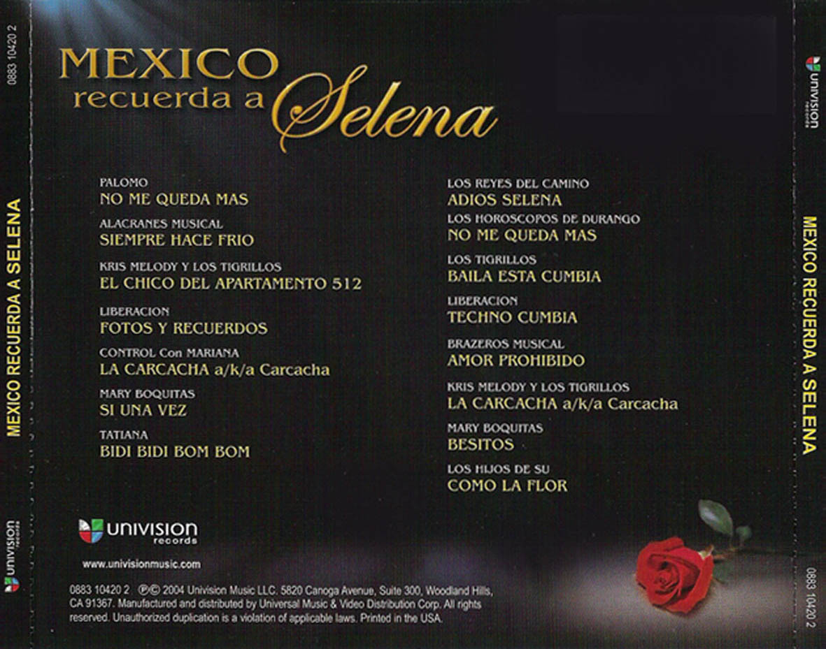 Car�tula Trasera de Mexico Recuerda A Selena