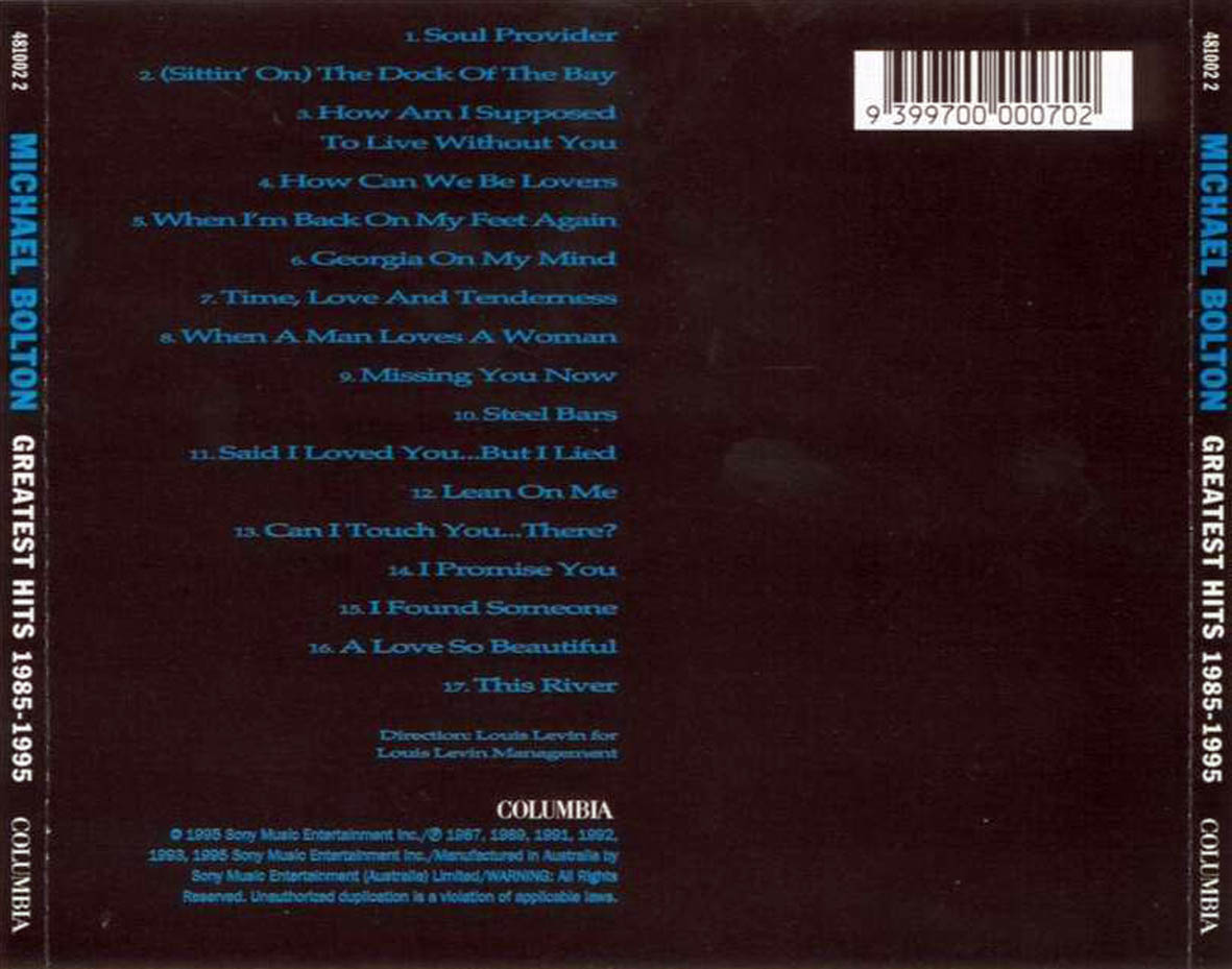 Cartula Trasera de Michael Bolton - Greatest Hits 1985-1995