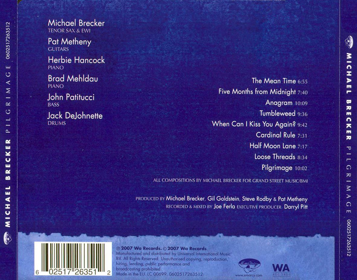 Cartula Trasera de Michael Brecker - Pilgrimage