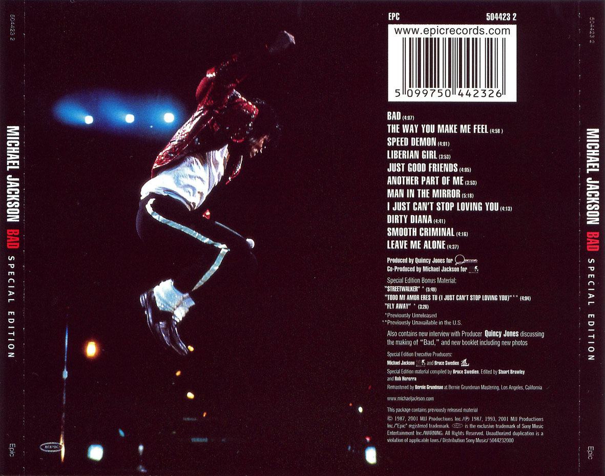 Cartula Trasera de Michael Jackson - Bad (Special Edition)