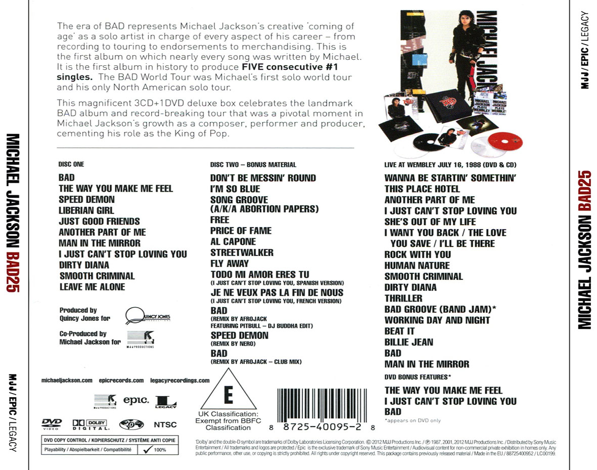 Cartula Trasera de Michael Jackson - Bad 25 (Deluxe Edition)