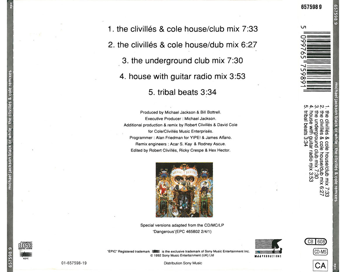 Cartula Trasera de Michael Jackson - Black Or White (The Clivilles & Cole Remixes) (Cd Single)
