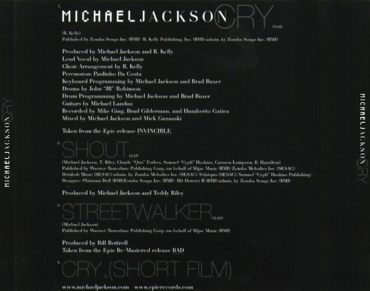Cartula Trasera de Michael Jackson - Cry (Cd Single)