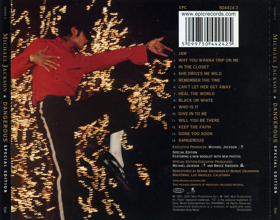 Cartula Trasera de Michael Jackson - Dangerous (Special Edition)