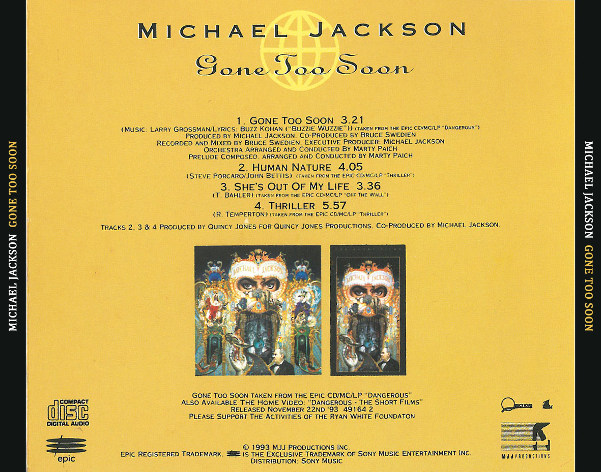 Cartula Trasera de Michael Jackson - Gone Too Soon (Cd Single)
