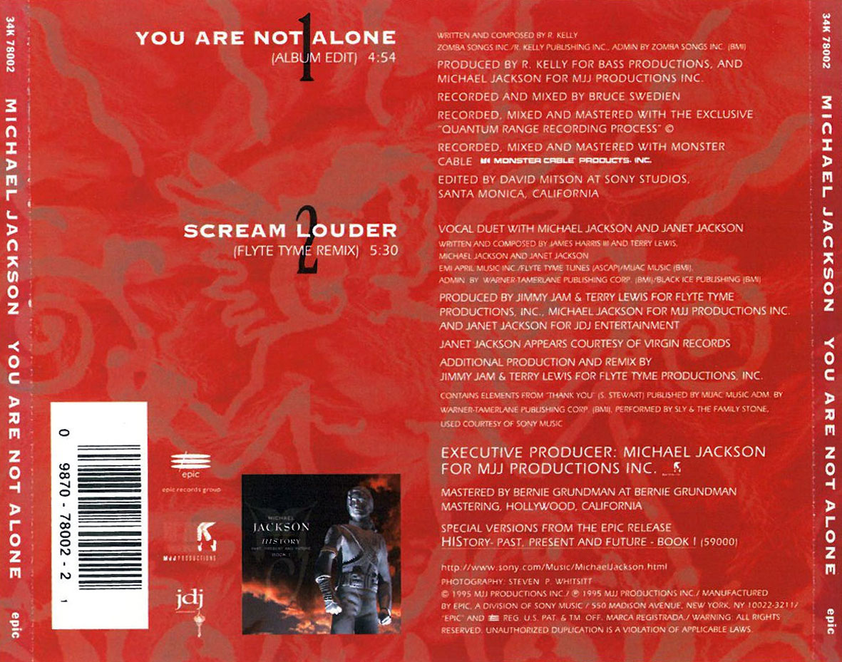 Cartula Trasera de Michael Jackson - You Are Not Alone (Cd Single)