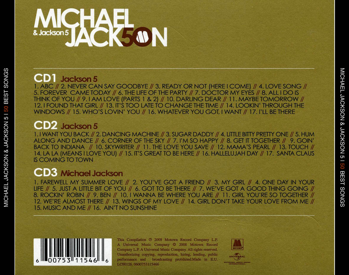 Carátula Trasera de Michael Jackson & Jackson 5 - 50 Best Songs