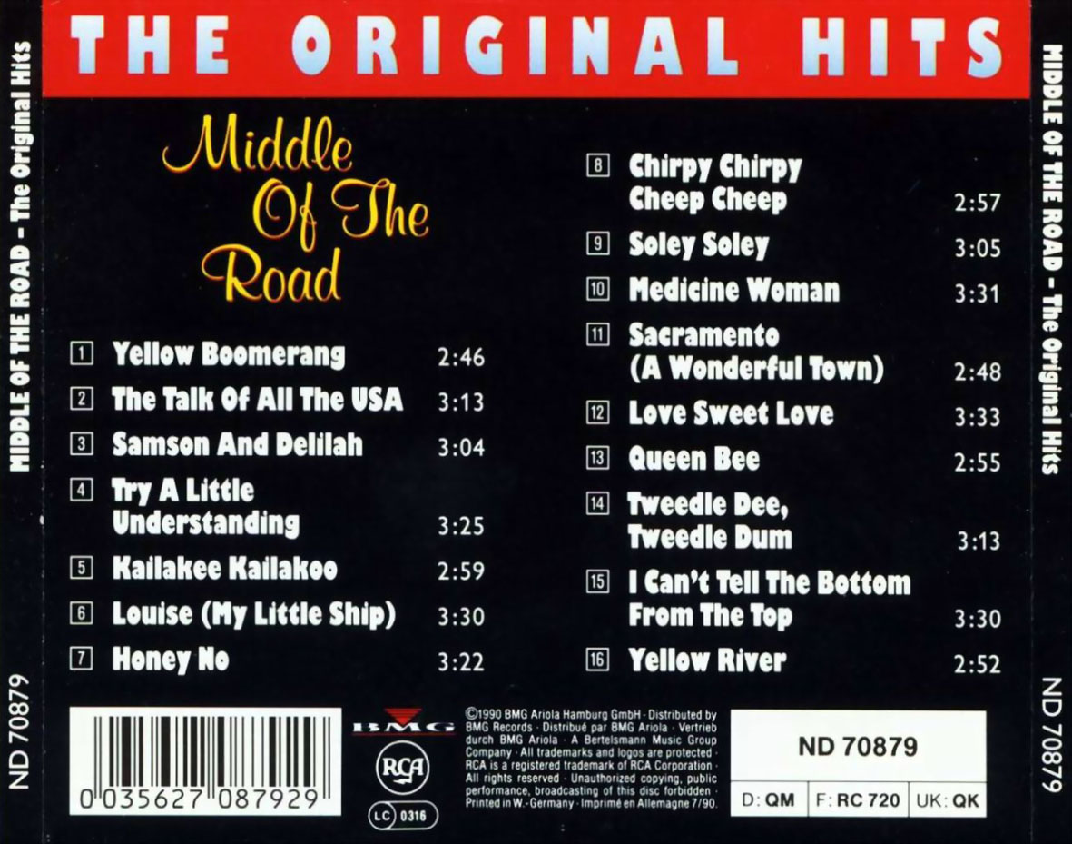 Cartula Trasera de Middle Of The Road - The Original Hits
