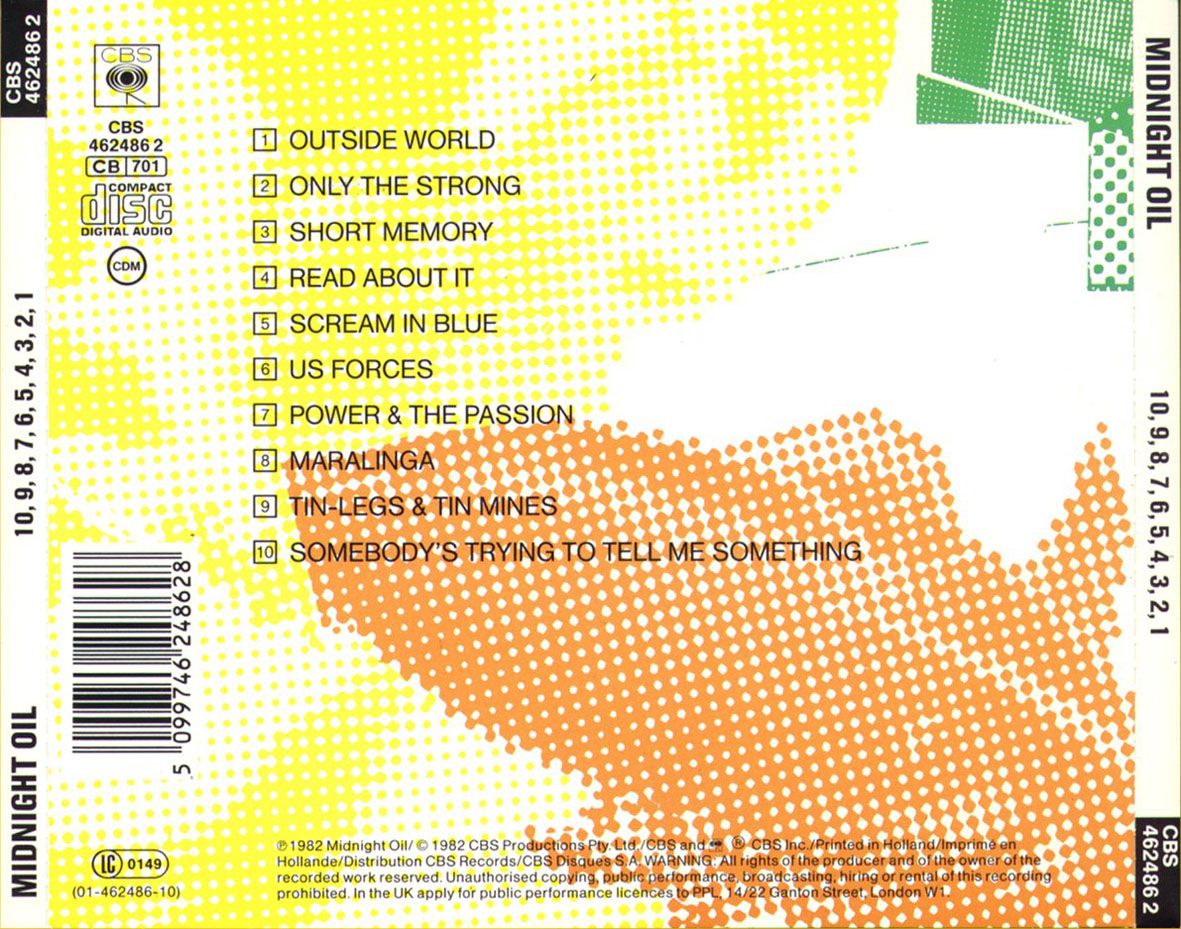 Cartula Trasera de Midnight Oil - 10, 9, 8, 7, 6, 5, 4, 3, 2, 1