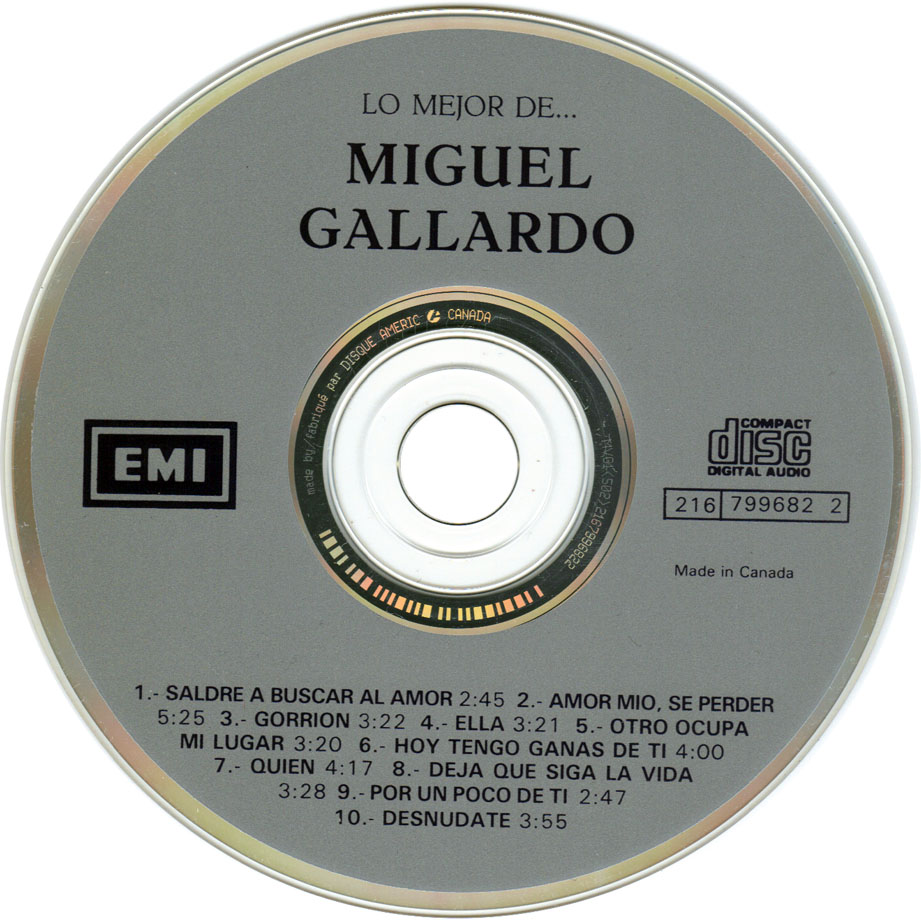 Cartula Cd de Miguel Gallardo - Lo Mejor De Miguel Gallardo