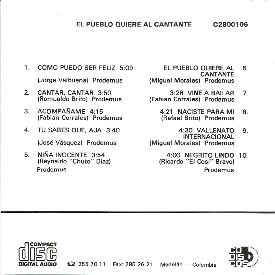 Cartula Interior Frontal de Miguel Morales & Victor Reyes - El Pueblo Quiere Al Cantante
