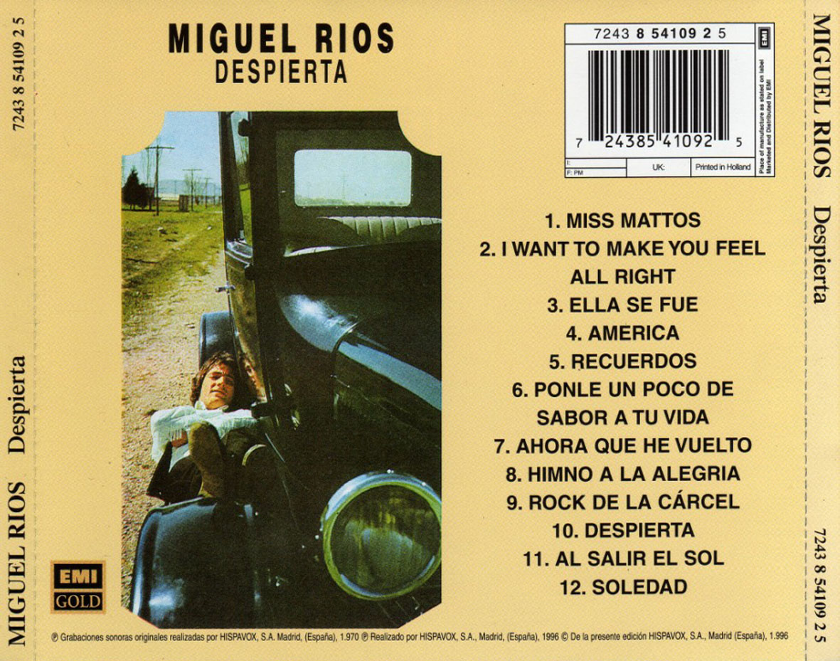 Cartula Trasera de Miguel Rios - Despierta (1996)