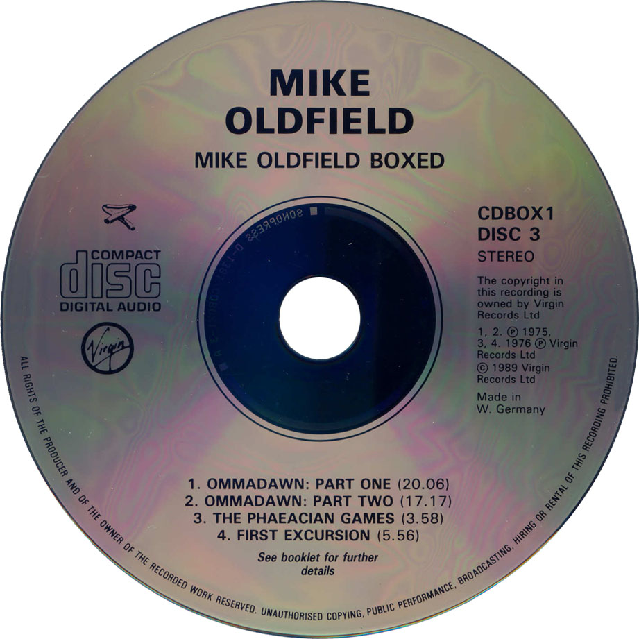 Cartula Cd3 de Mike Oldfield - Boxed