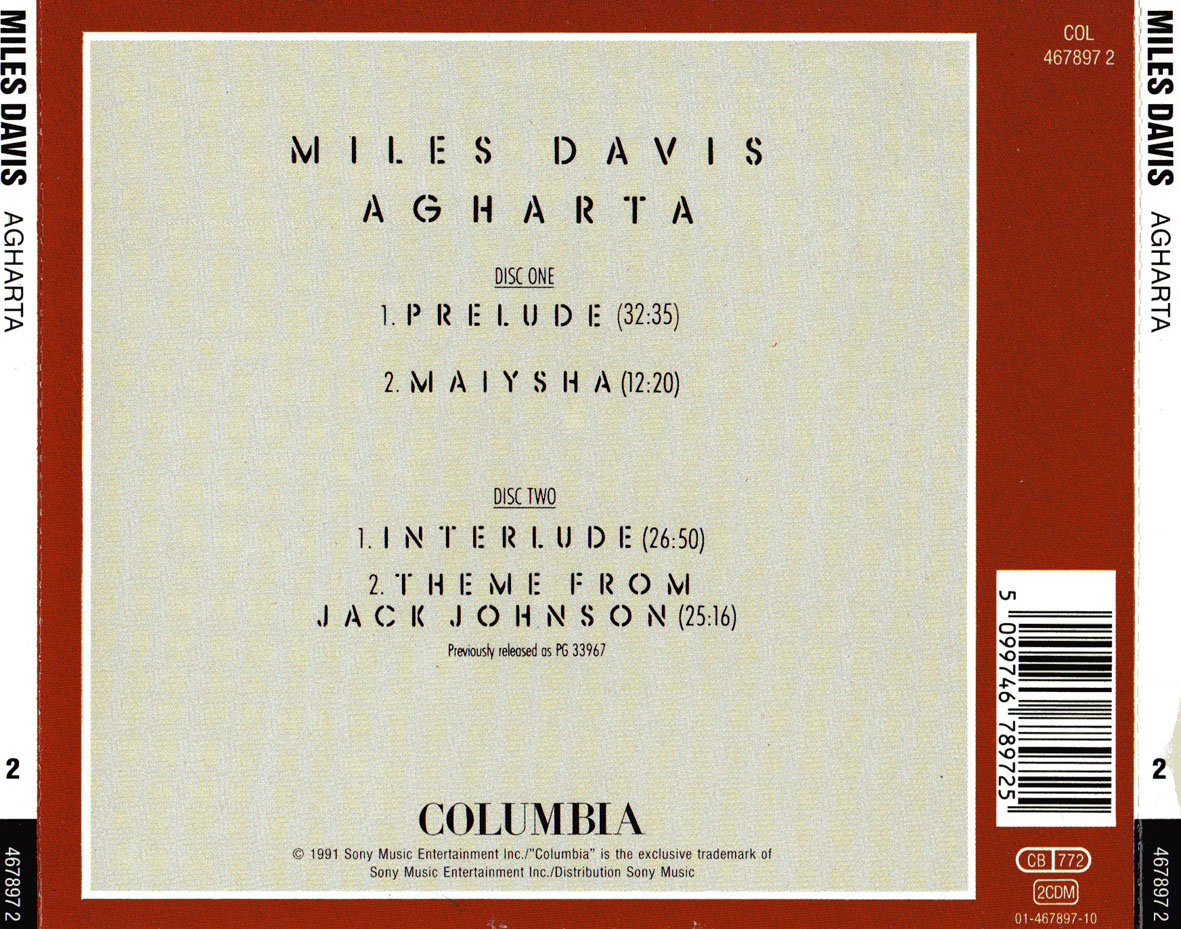 Cartula Trasera de Miles Davis - Agarta