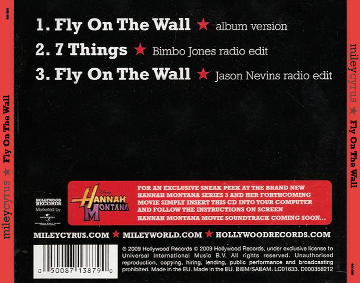 Cartula Trasera de Miley Cyrus - Fly On The Wall (Cd Single)