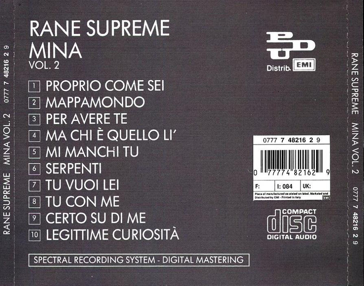 Cartula Trasera de Mina - Rane Supreme, Volumen 2