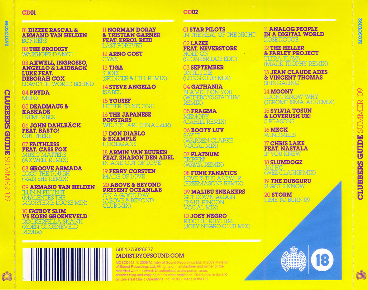 Cartula Trasera de Ministry Of Sound Clubbers Guide: Summer '09