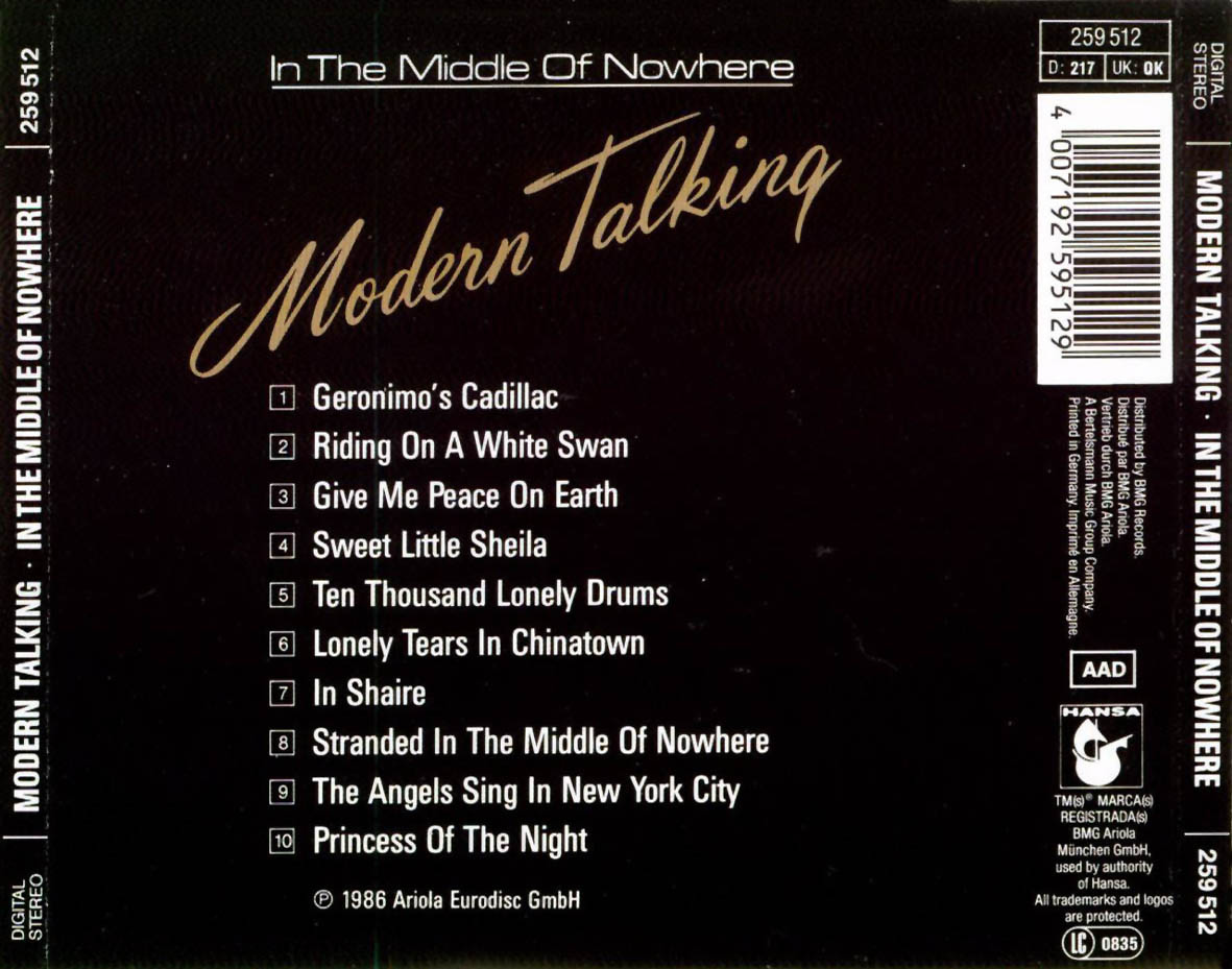 Cartula Trasera de Modern Talking - In The Middle Of Nowhere