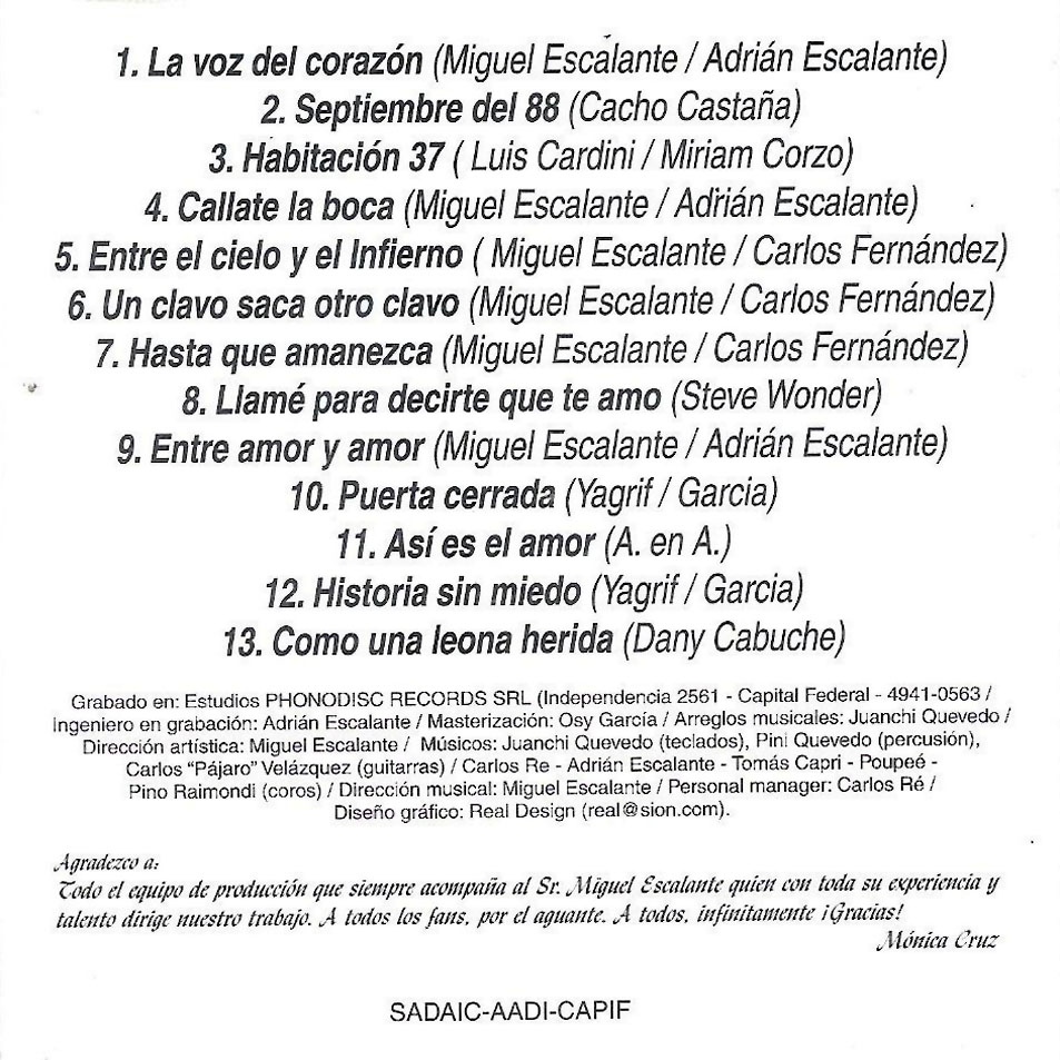 Cartula Interior Frontal de Monica Cruz - La Voz Del Corazon