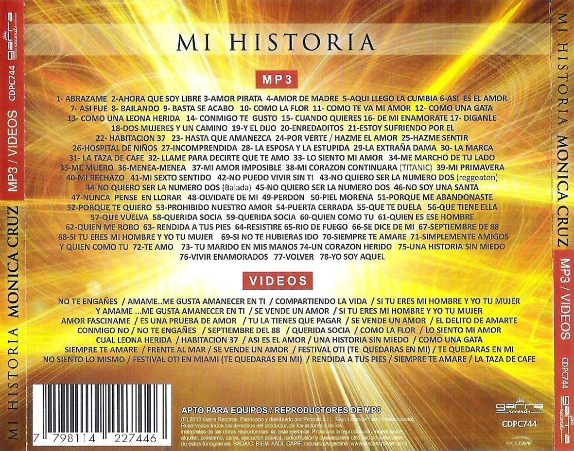 Cartula Trasera de Monica Cruz - Mi Historia