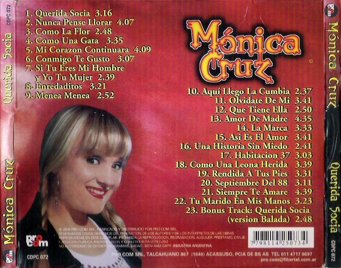 Cartula Trasera de Monica Cruz - Querida Socia