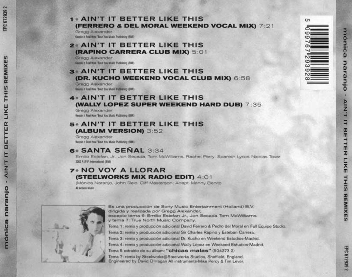Cartula Trasera de Monica Naranjo - Ain't It Better Like This Remixes (Cd Single)