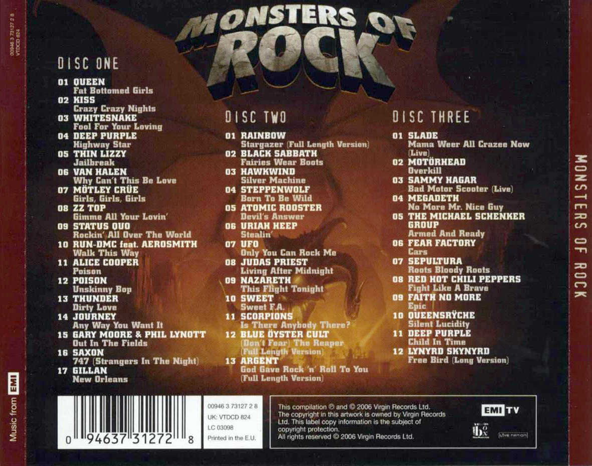 Cartula Trasera de Monsters Of Rock