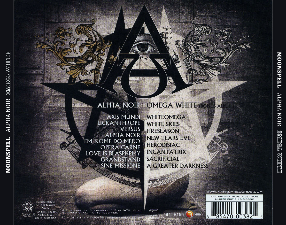 Cartula Trasera de Moonspell - Alpha Noir / Omega White