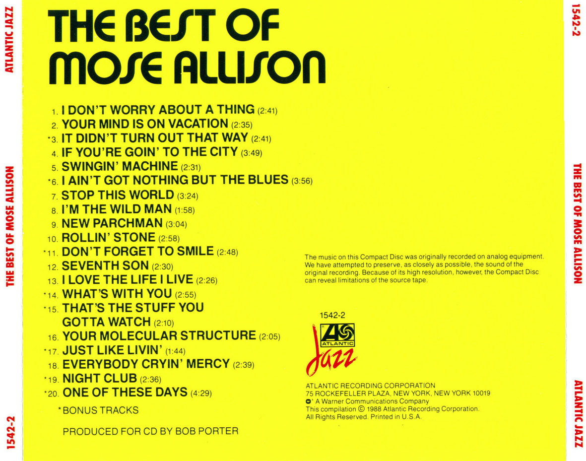 Cartula Trasera de Mose Allison - The Best Of Mose Allison